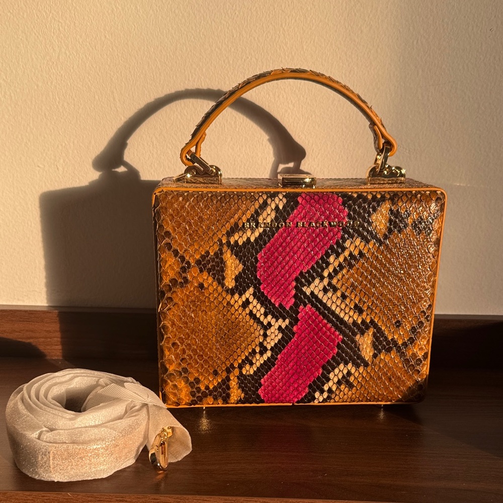 Brandon Blackwood Snake-Print Kendrick Trunk in Brown & Fuscia